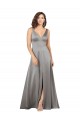 Best Silk like Satin Long V-Neck A-Line Prom Dresses Canada