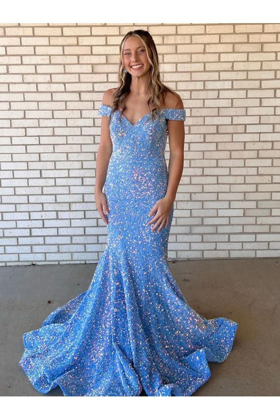 Best Velvet Sequin Long Off the Shoulder Mermaid Prom Dress Canada