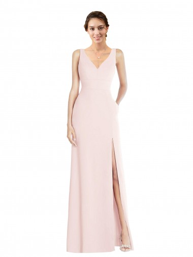 Best Stretch Crepe Low Back Long V-Neck A-Line Black Tie Prom Dress Canada