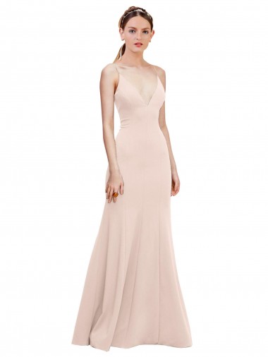 Best Stretch Crepe V-Back Long V-Neck Pink A-Line Prom Dress Canada