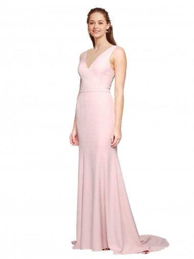 Best Stretch Crepe V-Back Sweep Train V-Neck A-Line Black Tie Prom Dress Canada