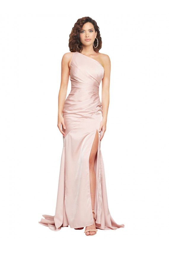 Best Silky Satin Long One Shoulder Sheath Black Tie Prom Dress Canada