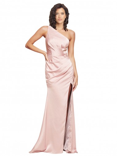 Best Silky Satin Low Back Long One Shoulder Sheath Prom Dress Canada