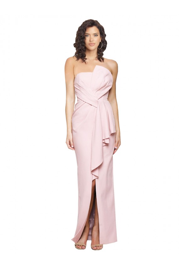 Best Stretch Crepe Low Back Long Strapless Pink Sheath Prom Dress Canada