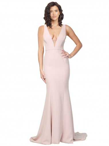 Best Stretch Crepe V-Back Sweep Train V-Neck Sheath Black Tie Prom Dress Canada