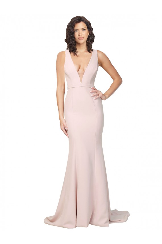 Best Stretch Crepe V-Back Sweep Train V-Neck Sheath Black Tie Prom Dress Canada