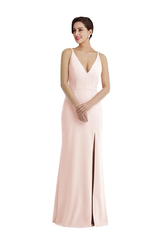 Best Stretch Crepe Long V-Neck Trumpet Prom Dresses Canada
