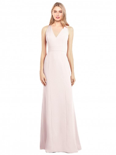 Best Stretch Crepe Keyhole Back Long V-Neck Pink Trumpet Prom Dress Canada