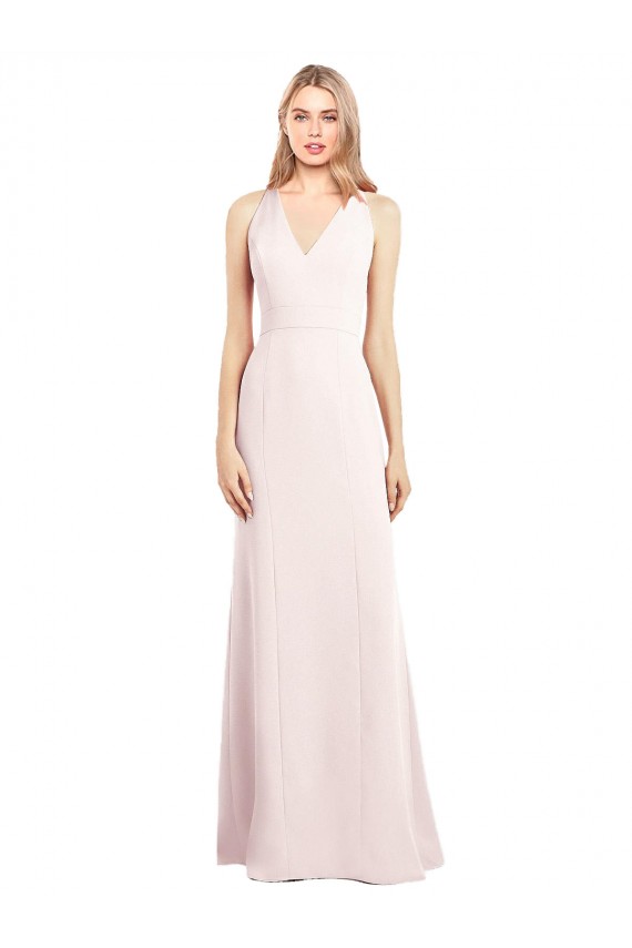 Best Stretch Crepe Keyhole Back Long V-Neck Pink Trumpet Prom Dress Canada