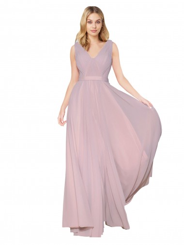 Best Soft Chiffon V-Back Long V-Neck Primrose A-Line Prom Dress Canada