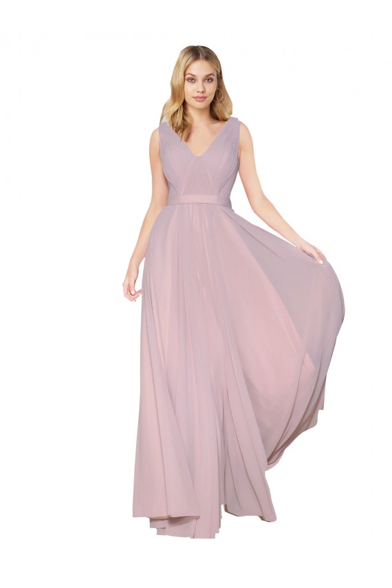 Best Soft Chiffon V-Back Long V-Neck Primrose A-Line Prom Dress Canada