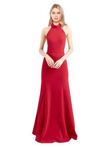 Best Stretch Crepe Open Back Long Halter Neck Red A-Line Prom Dress Canada