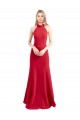 Best Stretch Crepe Open Back Long Halter Neck Red A-Line Prom Dress Canada