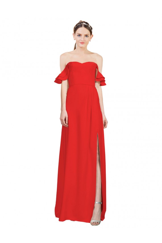 Best Stretch Crepe Long Off the Shoulder Red A-Line Prom Dress Canada