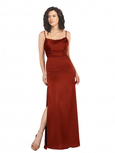 Best Silky Satin Low Back Long Spaghetti Straps Red A-Line Prom Dress Canada