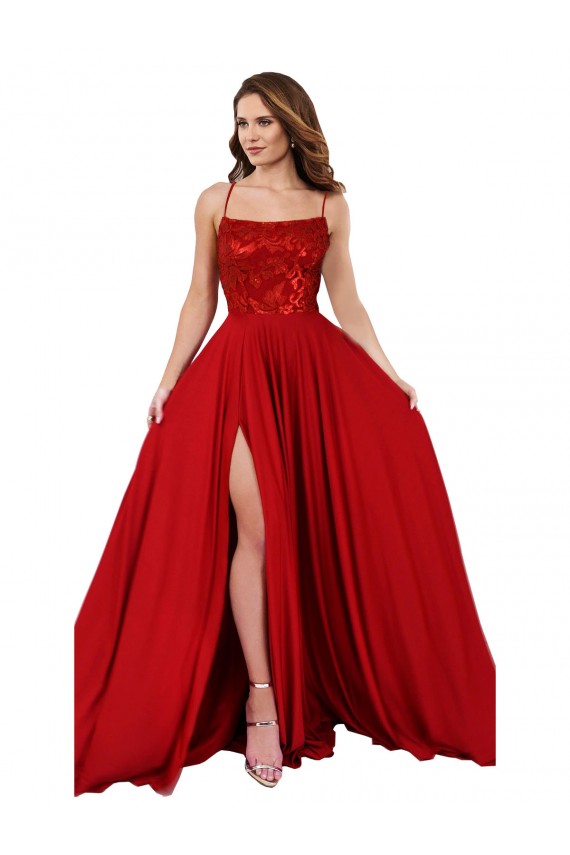 Best Spandex & Lace Criss Cross Open Back Long Spaghetti Straps A-Line Prom Dress Canada