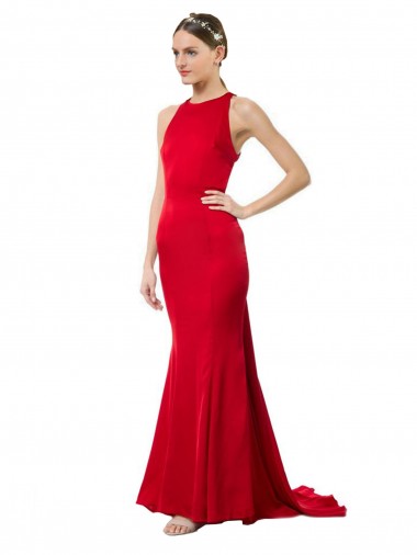 Best Stretch Crepe Open Back Long Halter Neck Mermaid Formal Evening Gown Canada