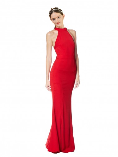 Best Stretch Crepe Long Halter Neck Mermaid Prom Dress Canada