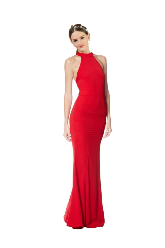 Best Stretch Crepe Long Halter Neck Mermaid Prom Dress Canada