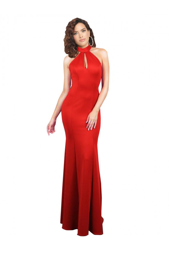 Best Stretch Satin Keyhole Back Long Halter Neck Mermaid Prom Dress Canada