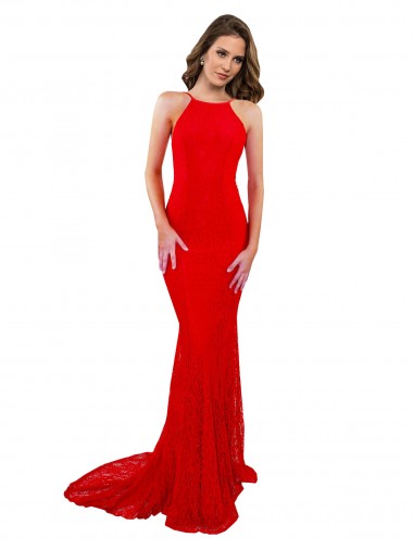 Best Lace Open Back Long High Neck Mermaid Prom Dress Canada
