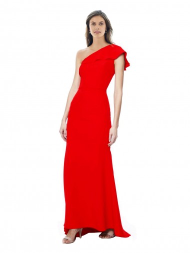 Best Stretch Crepe Long One Shoulder Red Mermaid Prom Dress Canada