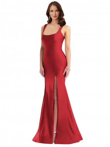 Best Silky Satin Long Square Neck Mermaid Plus Size Formal Prom Dress Canada