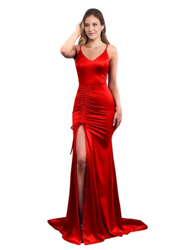 Best Stretch Satin Long Sweetheart Mermaid High Slit Prom Dress Canada
