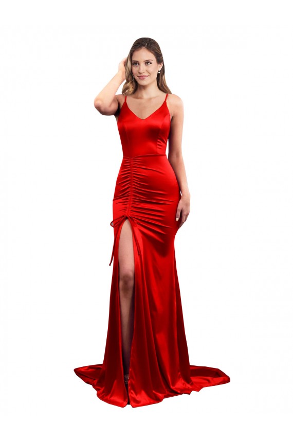 Best Stretch Satin Long Sweetheart Mermaid High Slit Prom Dress Canada