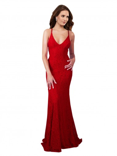 Best Lace Low Back Long V-Neck Mermaid Prom Dress Canada