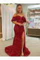 Best Velvet Sequin Court Train Off the Shoulder Sheath Prom Dress Canada