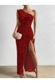 Best Velvet Sequin Long One Shoulder Sheath Prom Dress Canada