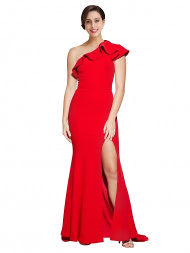 Best Stretch Crepe Sweep Train One Shoulder Red Sheath Prom Dress Canada