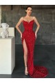 Best Velvet Sequin Sleeveless V-Neck Red Sheath Prom Dress Canada