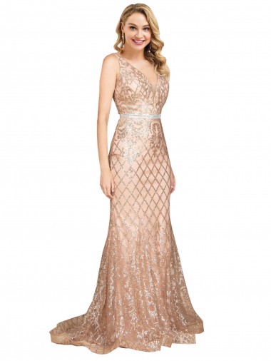 Best Sequin & Sparkling Sequin V-Back Long V-Neck Mermaid Plus Size Formal Prom Dress Canada