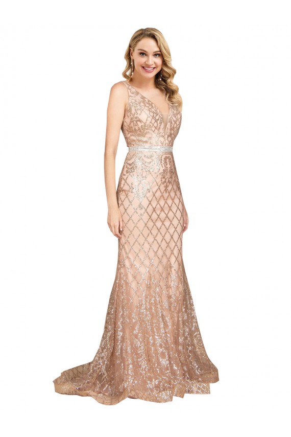Best Sequin & Sparkling Sequin V-Back Long V-Neck Mermaid Plus Size Formal Prom Dress Canada