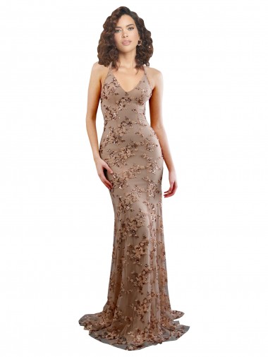 Best Stretch Crepe & Sequin Tulle Backless Long V-Neck Rose Gold Mermaid Prom Dress Canada