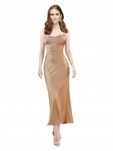 Best Silky Satin Low Back Midi Length Cowl Neck Sheath Prom Dress Canada