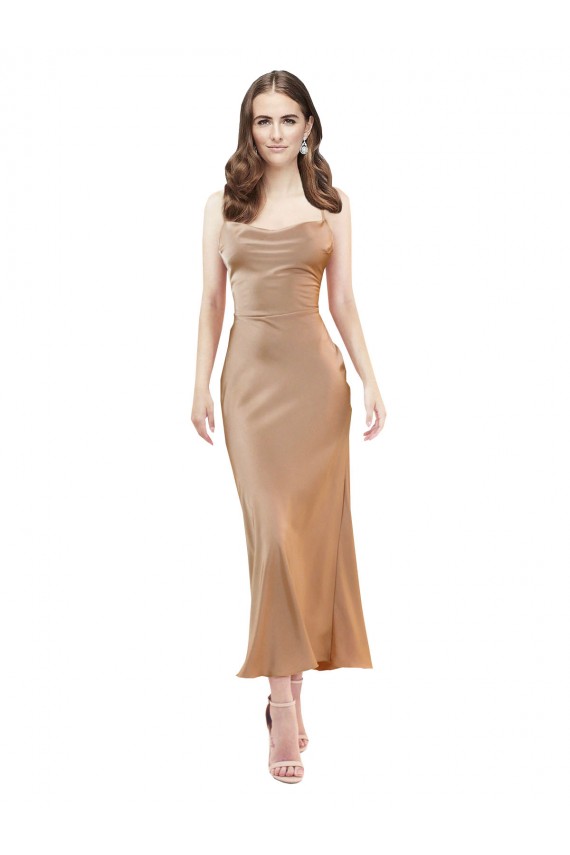 Best Silky Satin Low Back Midi Length Cowl Neck Sheath Prom Dress Canada