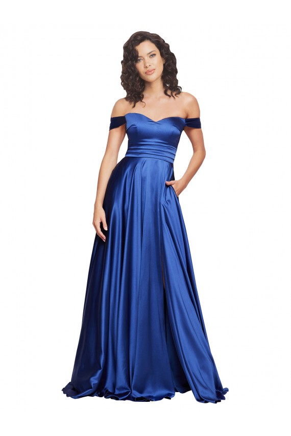 Best Stretch Satin Sweep Train Off the Shoulder A-Line Prom Dress Canada
