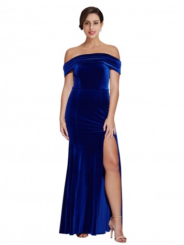Best Stretch Velvet Long Off the Shoulder Mermaid Prom Dress Canada