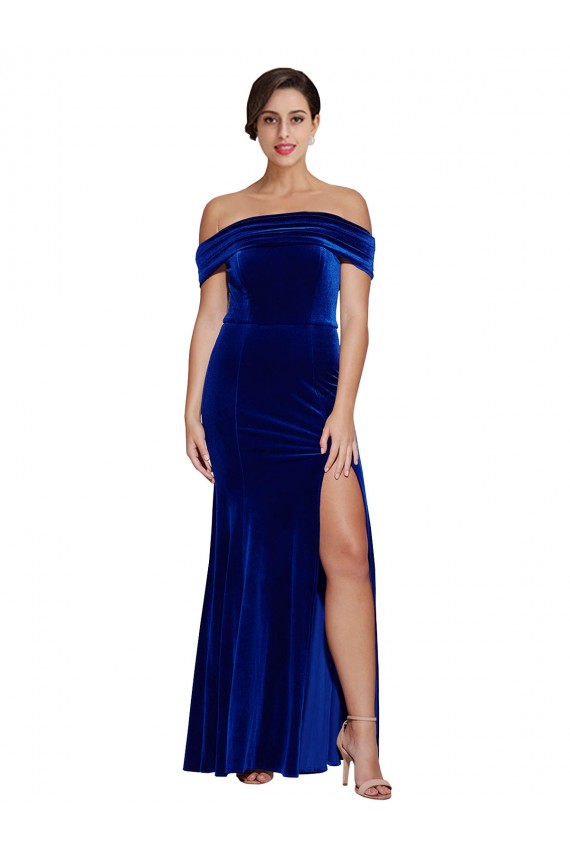 Best Stretch Velvet Long Off the Shoulder Mermaid Prom Dress Canada