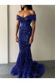 Best Velvet Sequin Sweep Train Off the Shoulder Mermaid Prom Dress Canada