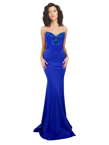 Best Stretch Crepe Low Back Long Sweetheart Royal Blue Mermaid Prom Dress Canada