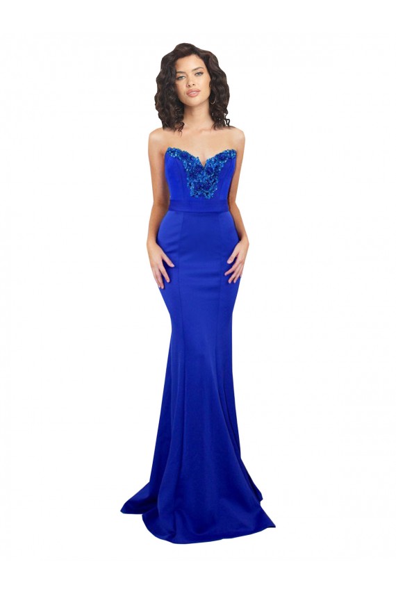 Best Stretch Crepe Low Back Long Sweetheart Royal Blue Mermaid Prom Dress Canada