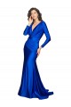 Best Silky Satin V-Back Long V-Neck Royal Blue Mermaid Prom Dress Canada
