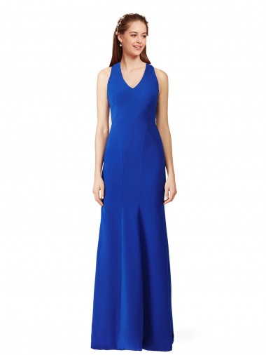 Best Stretch Crepe Long V-Neck Royal Blue Mermaid Prom Dress Canada