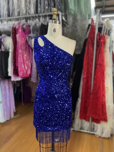 Best Velvet Sequins Short One Shoulder Sheath Homecoming Dress Canada