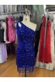 Best Velvet Sequins Short One Shoulder Sheath Homecoming Dress Canada