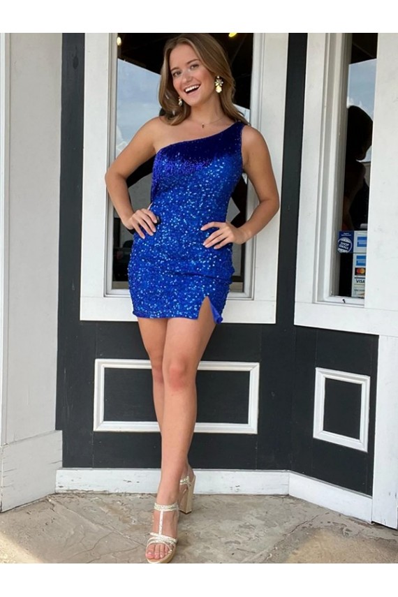 Best Velvet Sequin Short One Shoulder Sheath Homecoming Dresses Canada